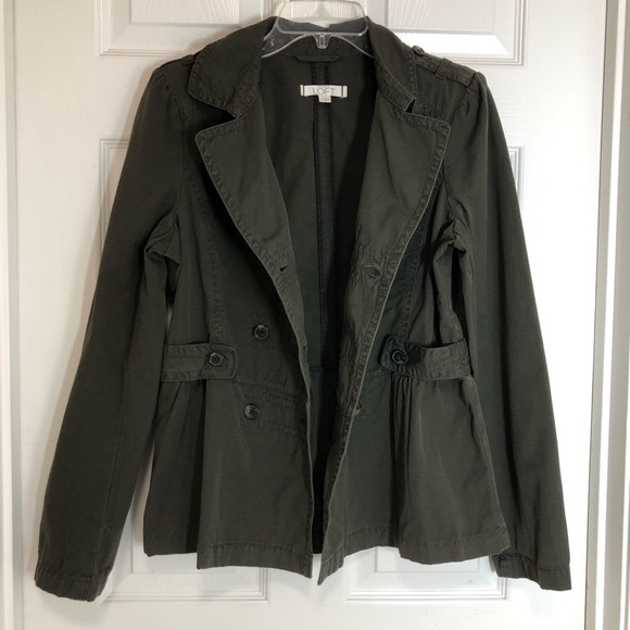 LOFT Cotton Army Green Double Breasted Peplum Lightweight Military Jacket M - Picture 3 of 14